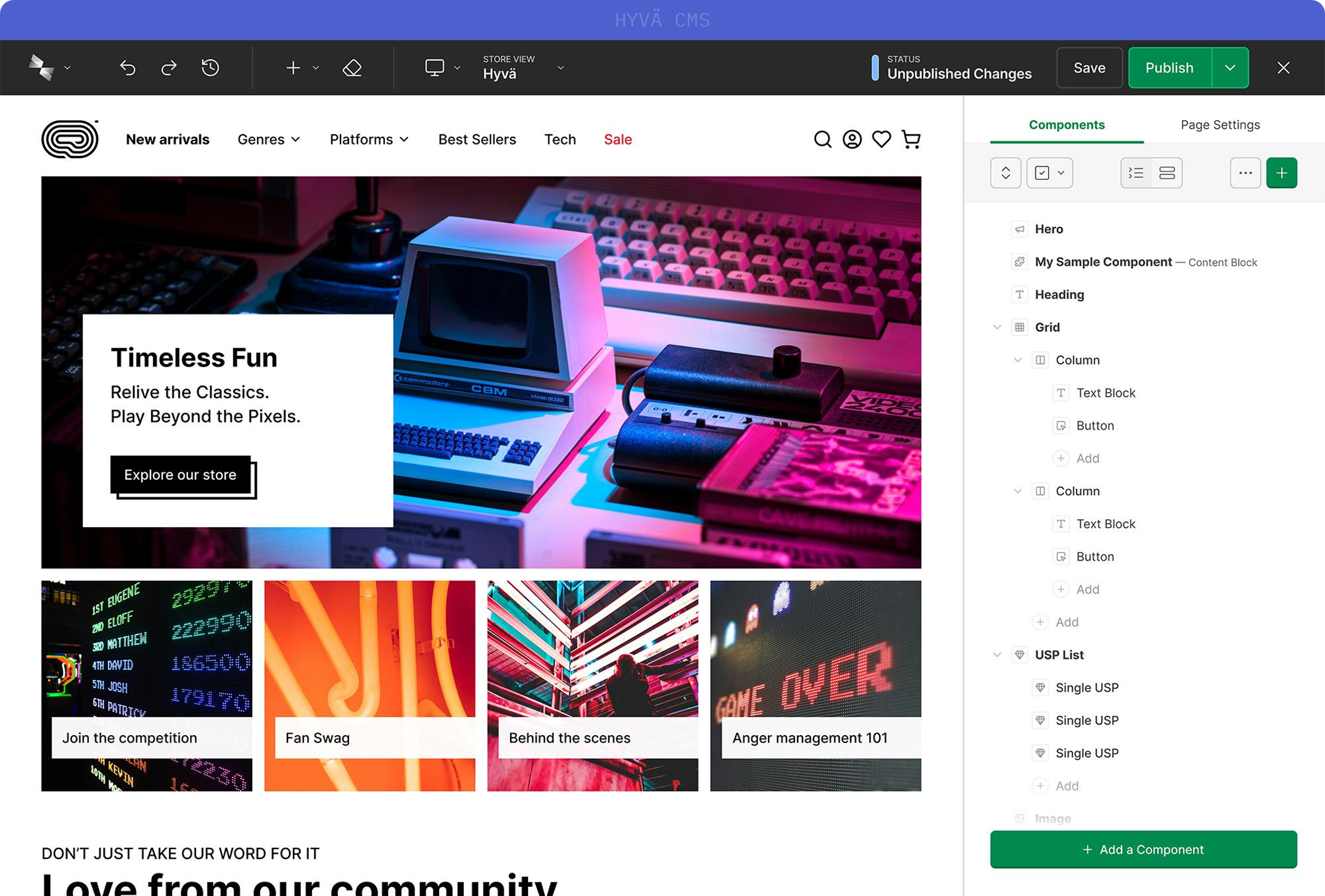 Visual representation of the Hyv&auml; Commerce CMS Concept for Magento